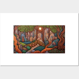 Fairytale Folk Art Forest Houses Posters and Art